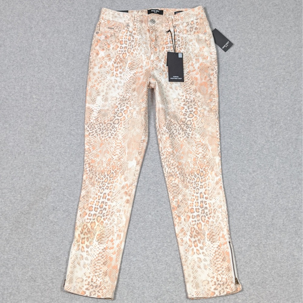 Nine West Animal Print Sophia High Rise Crop Jeans Womens Size 6 Skinny New